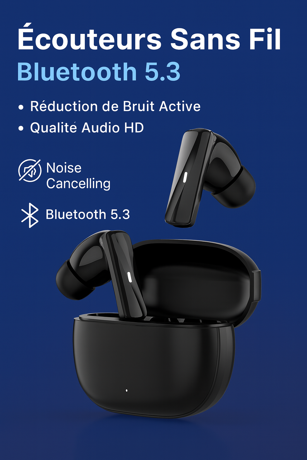 Écouteurs Sans Fil Bluetooth 5.3 – Réduction de Bruit & Son HD