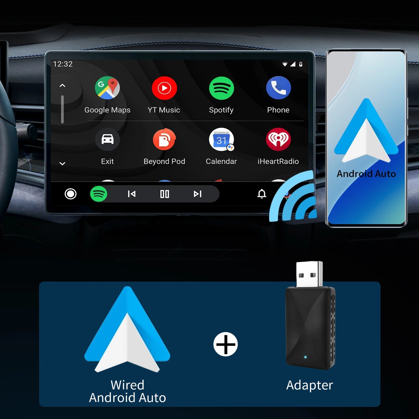 Adaptateur CarPlay Sans Fil 2-en-1 2025 – CarPlay & Android Auto USB-C