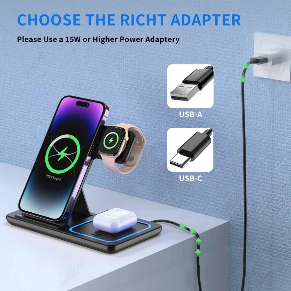 Station de Charge Sans Fil 3-en-1 30W – iPhone, Apple Watch & AirPods