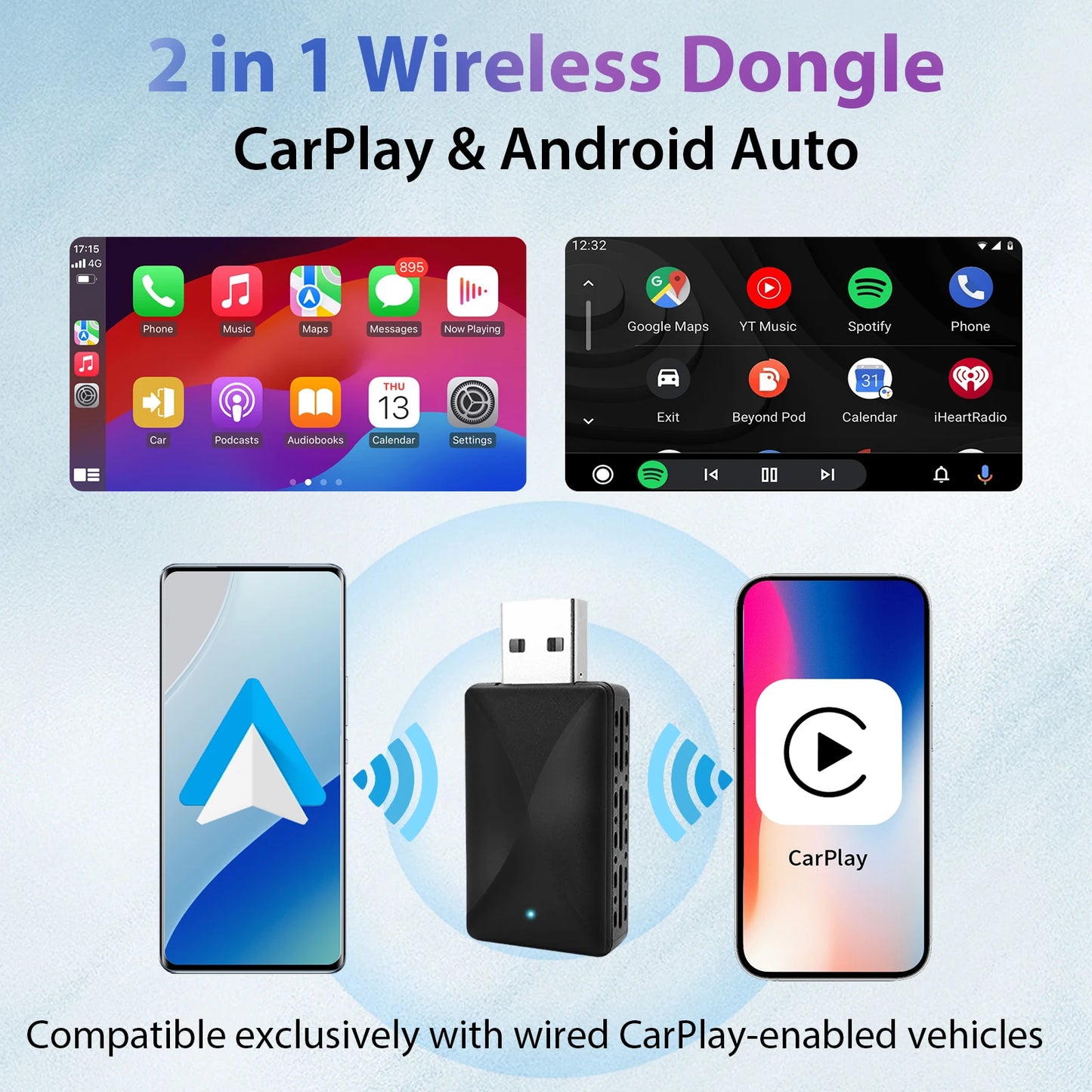 Adaptateur CarPlay Sans Fil 2-en-1 2025 – CarPlay & Android Auto USB-C