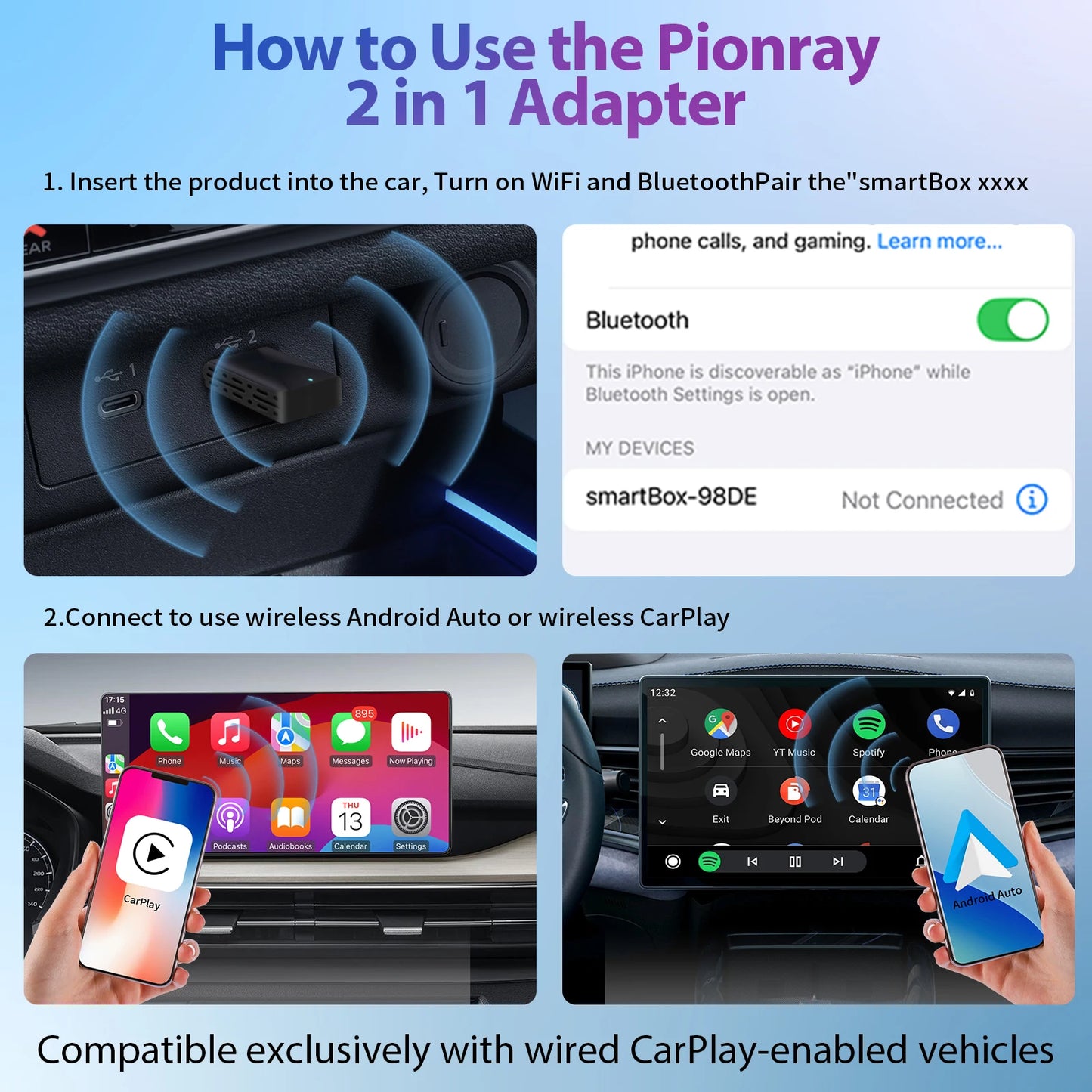 Adaptateur CarPlay Sans Fil 2-en-1 2025 – CarPlay & Android Auto USB-C