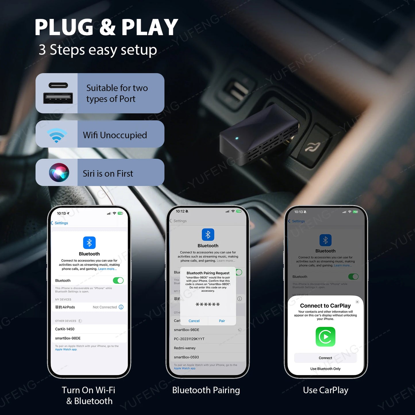 Adaptateur CarPlay Sans Fil 2-en-1 2025 – CarPlay & Android Auto USB-C