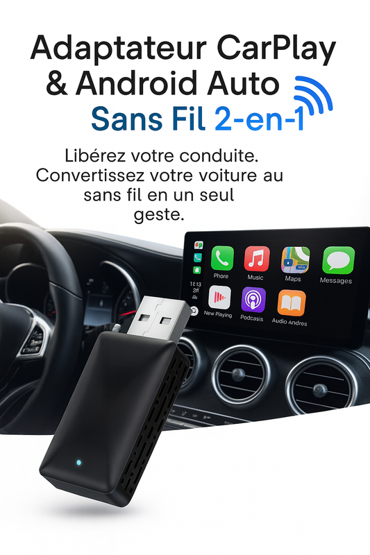 Adaptateur CarPlay Sans Fil 2-en-1 2025 – CarPlay & Android Auto USB-C